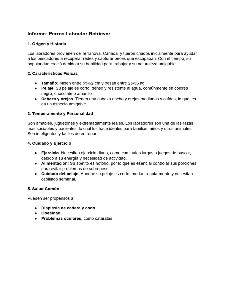 Características del Labrador Retriever | PDF | Hogar, jardinería y ...