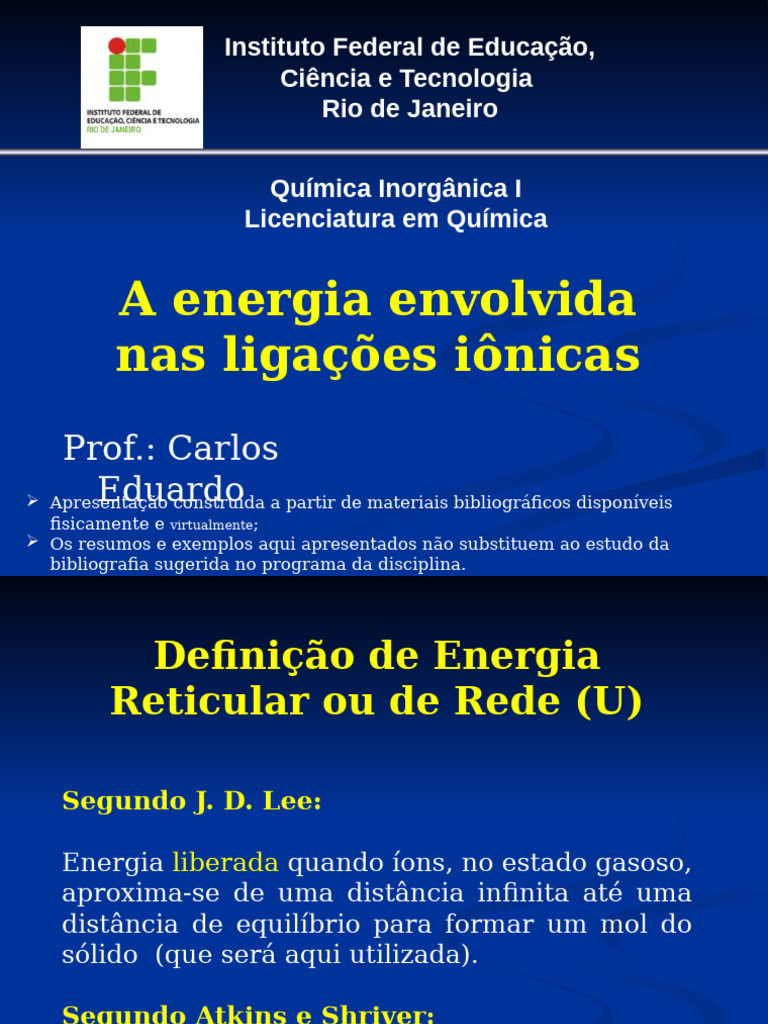 Energia Reticular e Ciclo de Born-Haber | PDF | Ligação iônica ...