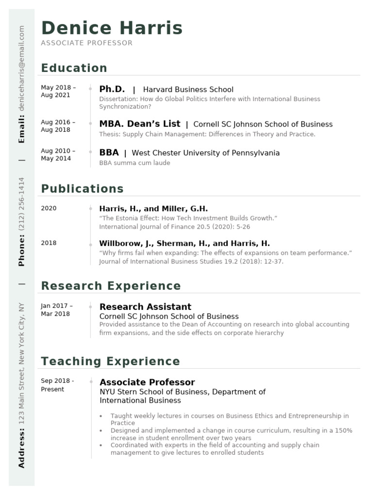 Writer CV Template Forest Green PDF Economies Business