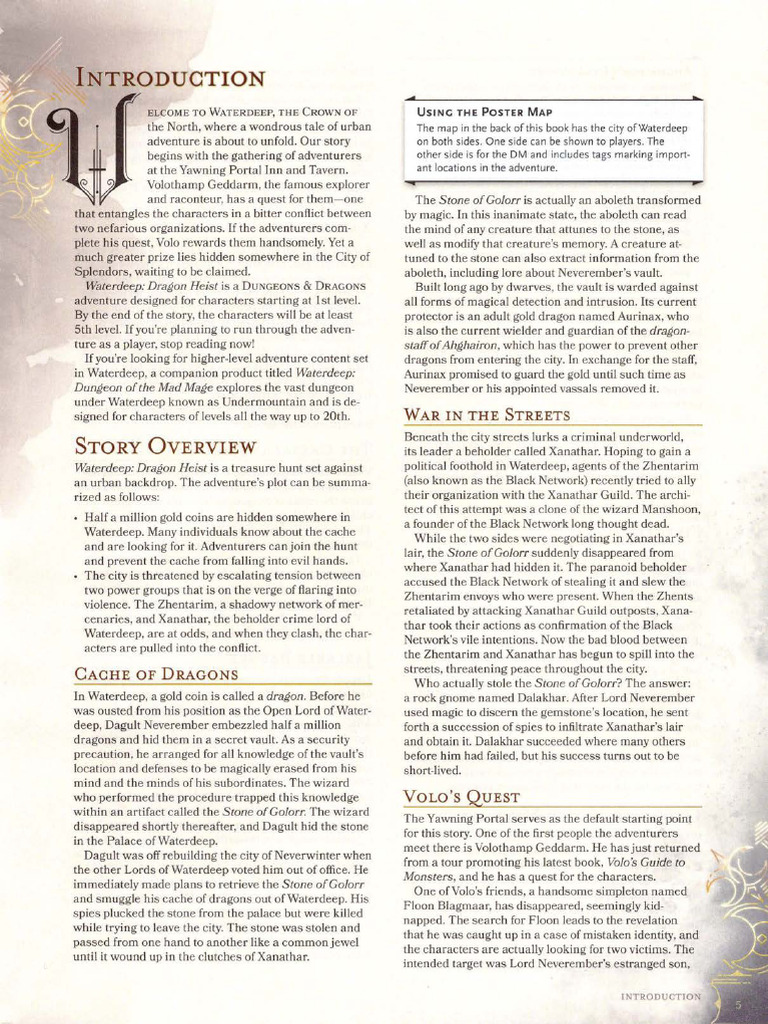 Waterdeep: Dragon Heist Overview | PDF | Gary Gygax Games | Dungeons ...