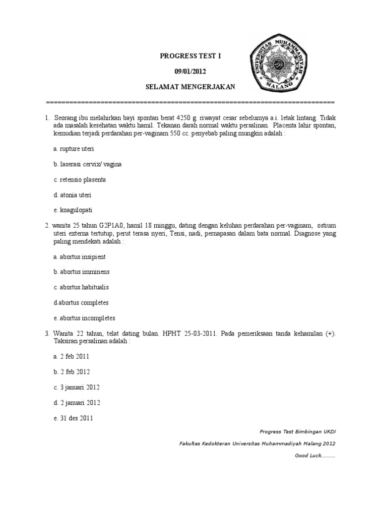 Soal Progress Test Fk Umm 2012