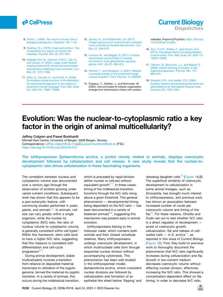 Evolution Was The Nuclear To Cytoplasmic Ratio A | PDF | Cell (Biology ...