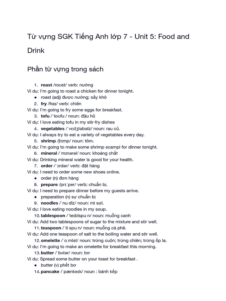 Unit 5 E7 Food And Drink Pdf Meal Drink