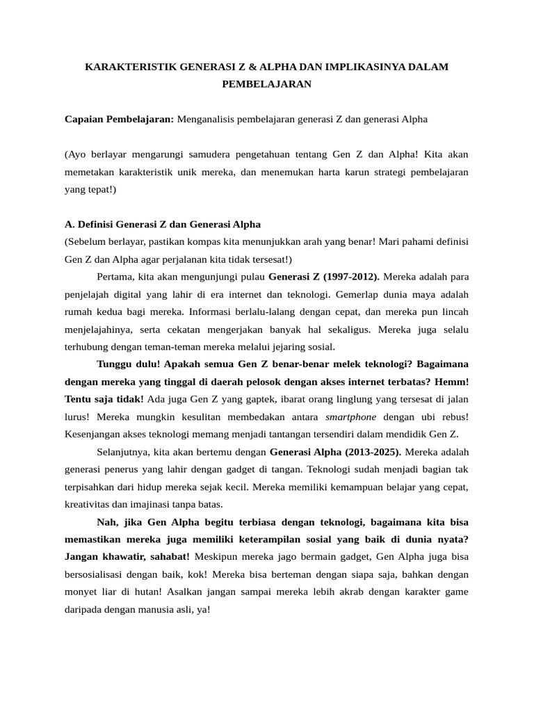 Karakteristik Gen Z dan Alpha dalam Pembelajaran | PDF | Kesehatan ...