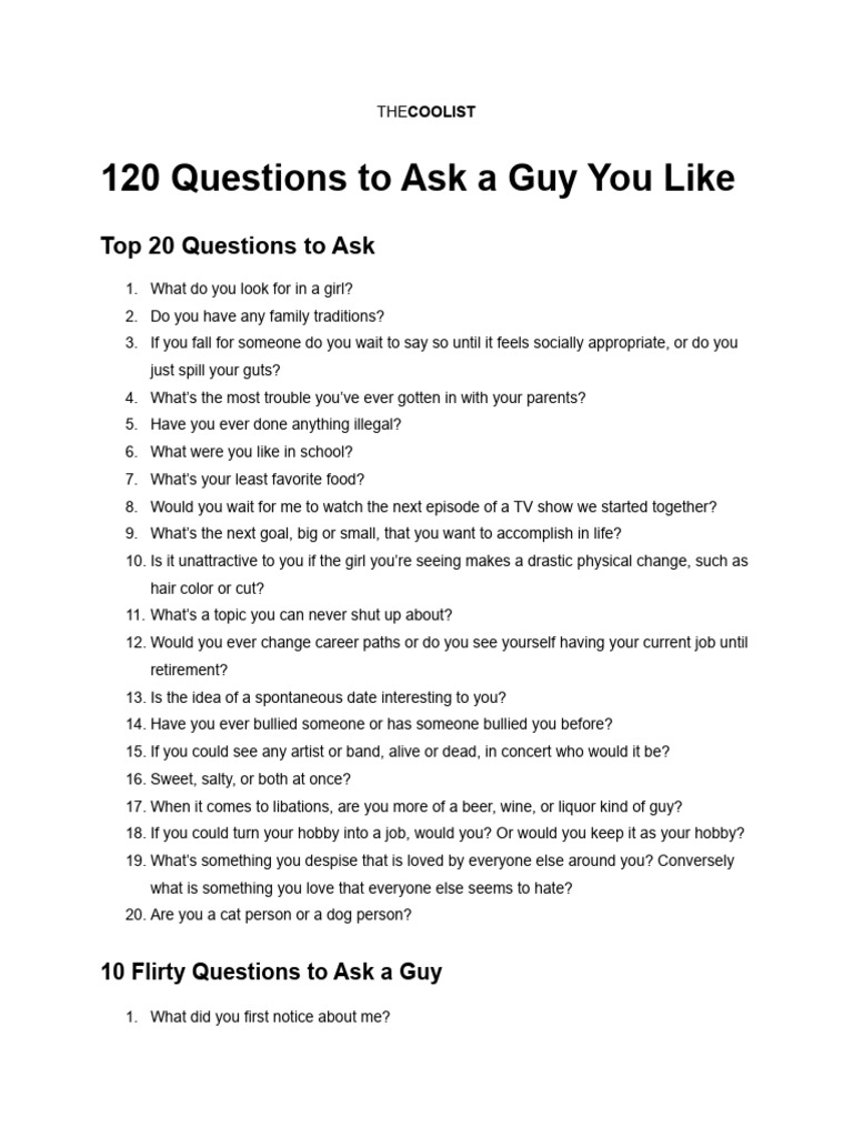 120 Engaging Questions for Guys | PDF | Social Science | Self-Improvement