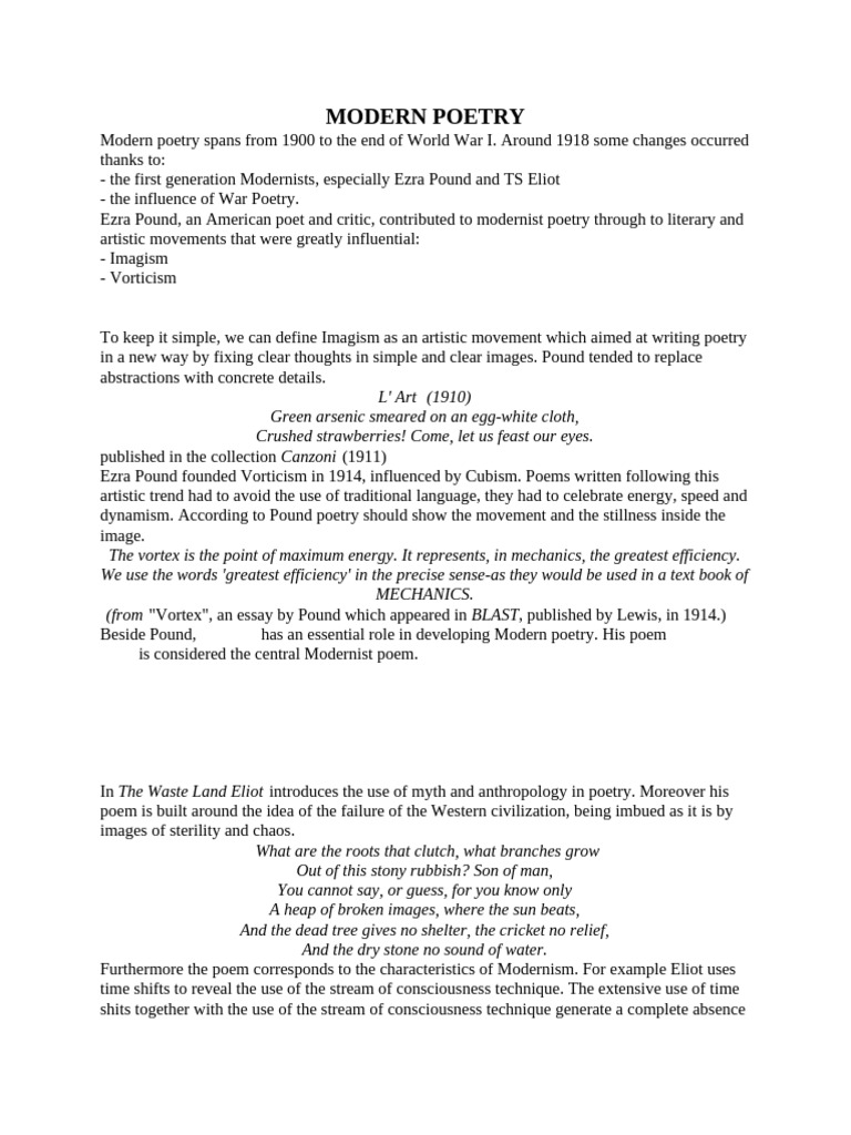 Modern Poetry | PDF | T. S. Eliot | Poetry