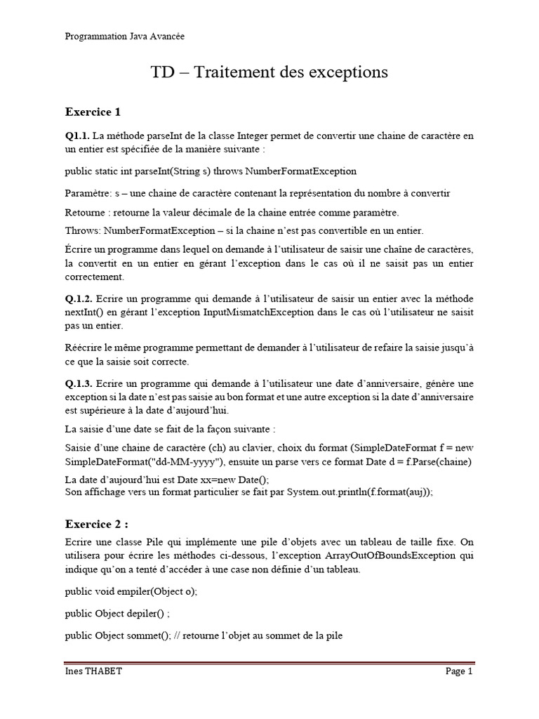 Gestion des exceptions en Java avancé | PDF | Java (Langage de ...
