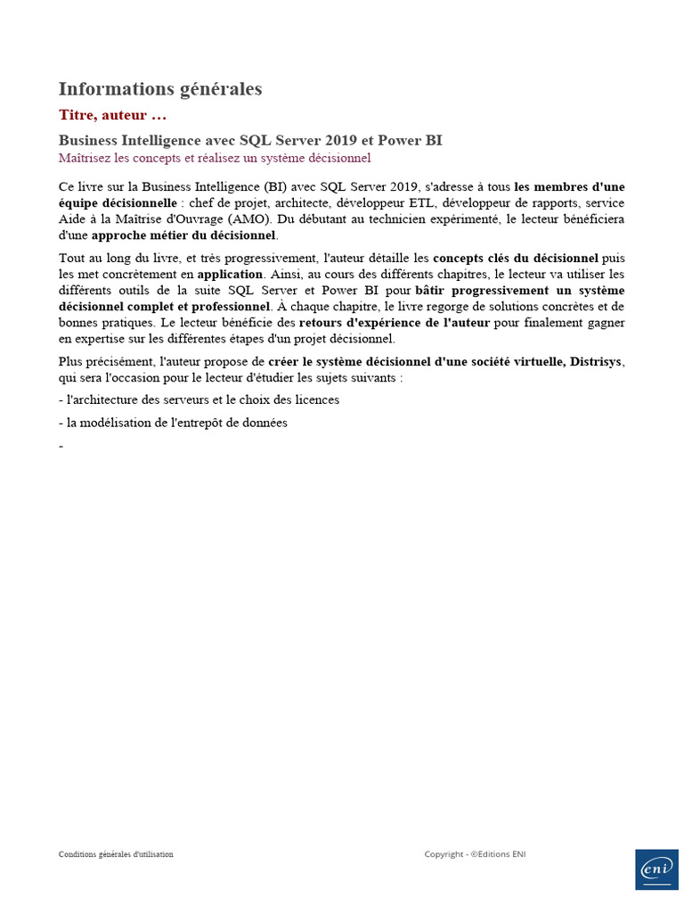 Business Intelligence avec SQL Server 2019 | PDF | Informatique ...