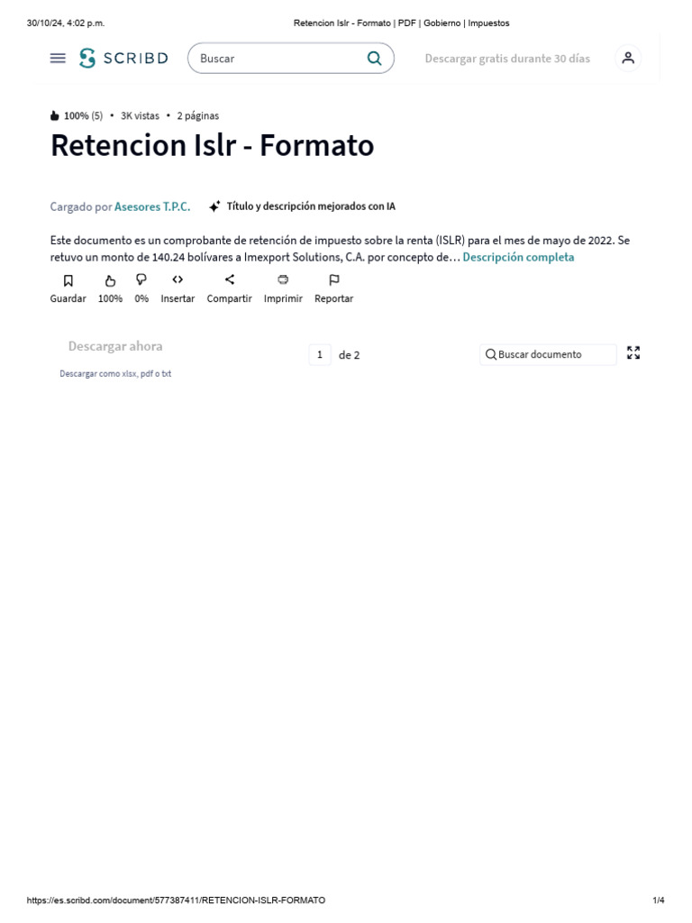 Formato de Retenciones ISLR en Excel | PDF | Red mundial | Internet y web