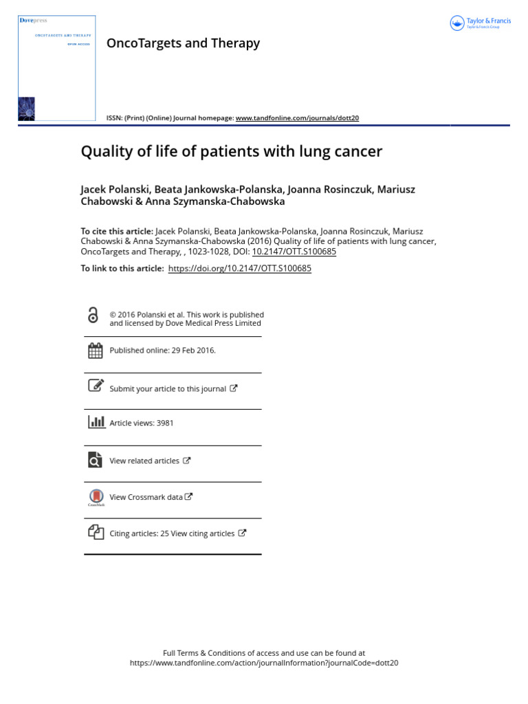 Quality of Life of Patients With Lung Cancer | PDF | Cancer | Lung Cancer