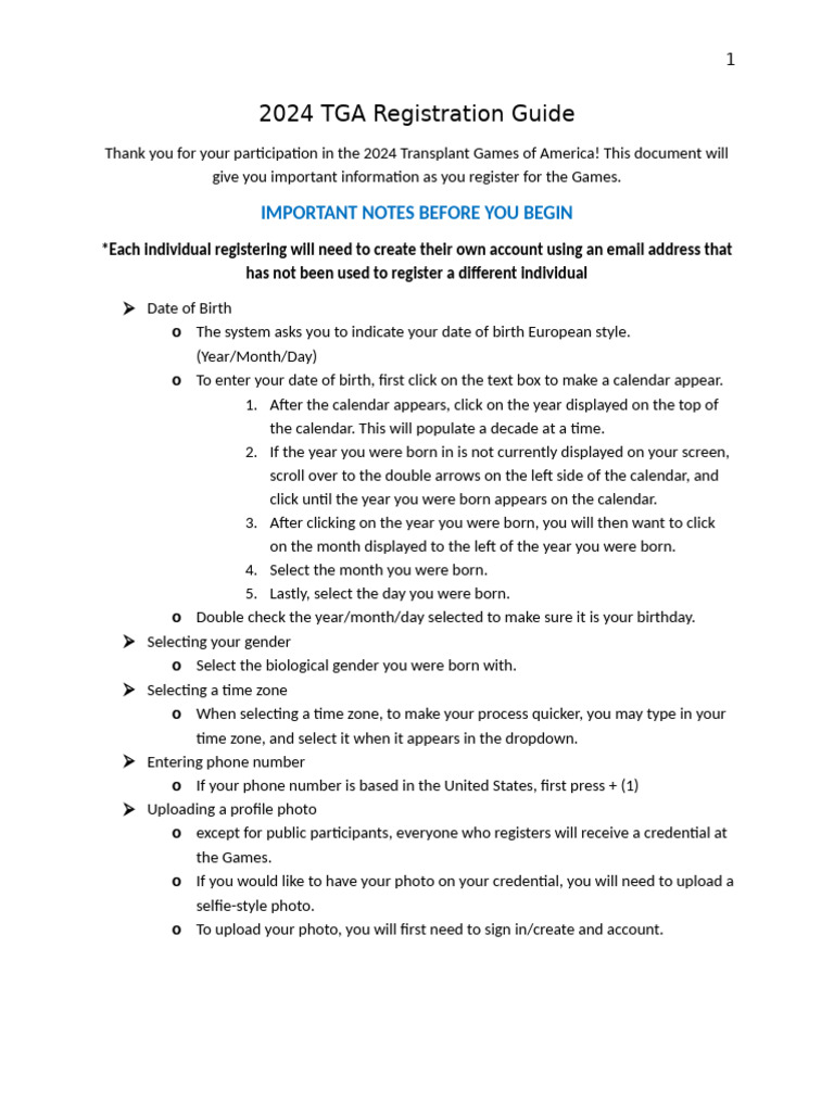 2024 TGA Registration Instructions | PDF | Computing | Cyberspace