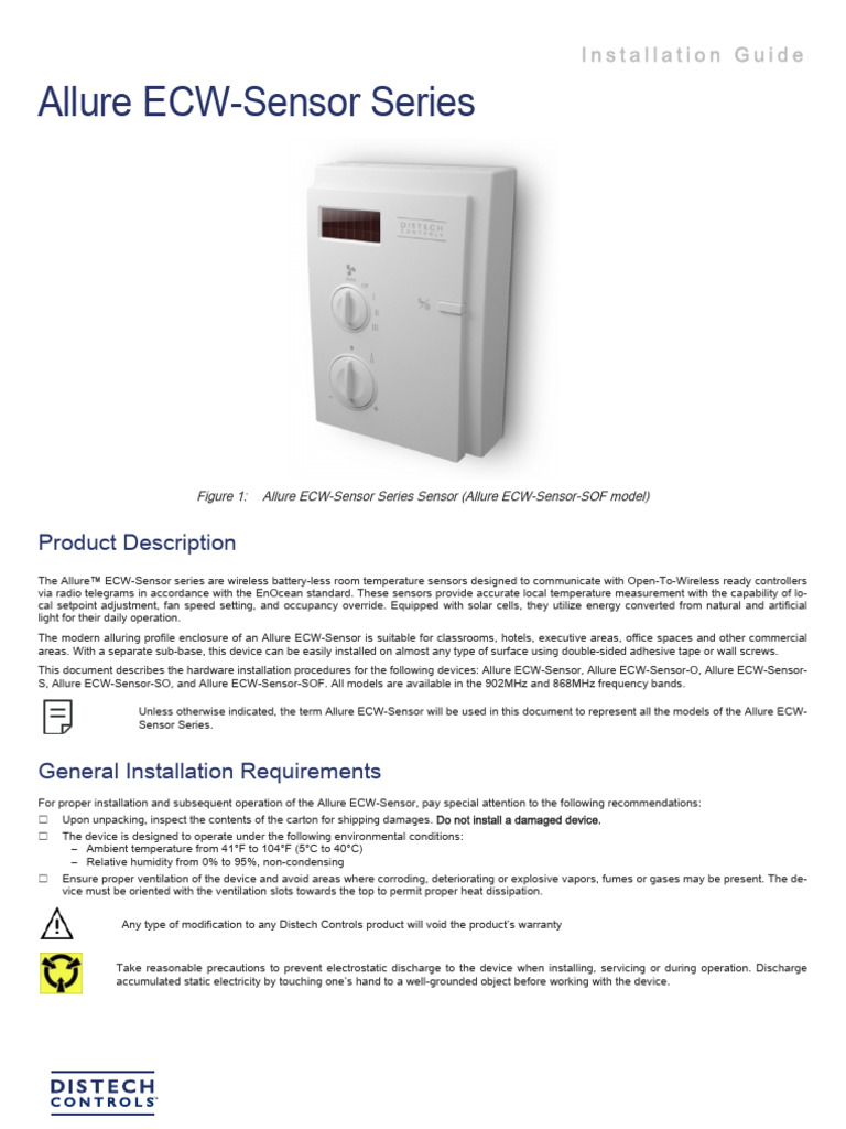 Allure ECW-Sensor Installation Guide | PDF | Radio | Lighting