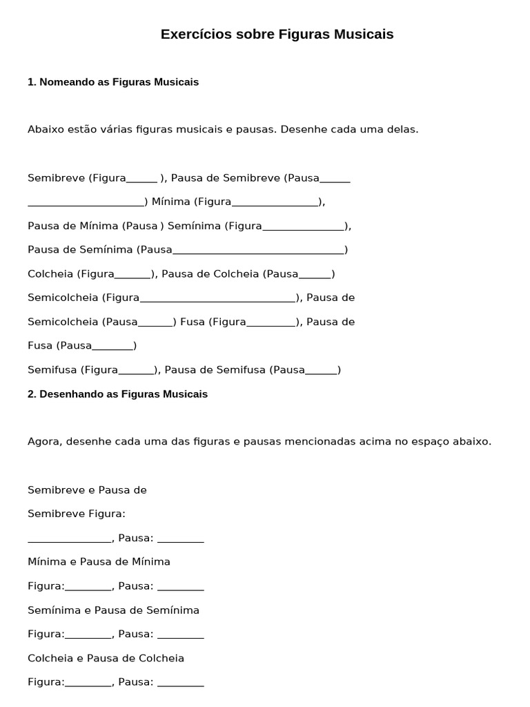 Exercícios de Figuras Musicais | PDF | Ritmo e métrica | Teoria da Música