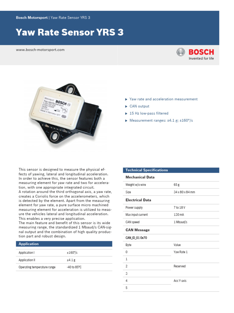 Bosch Yaw Rate Sensor YRS 3 Overview | PDF | Sensor | Electrical ...