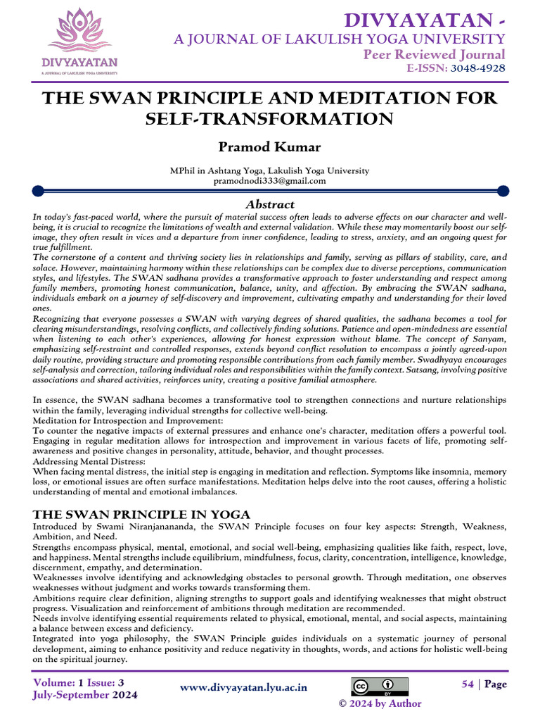 SWAN Principle: Meditation for Transformation | PDF | Meditation | Yoga