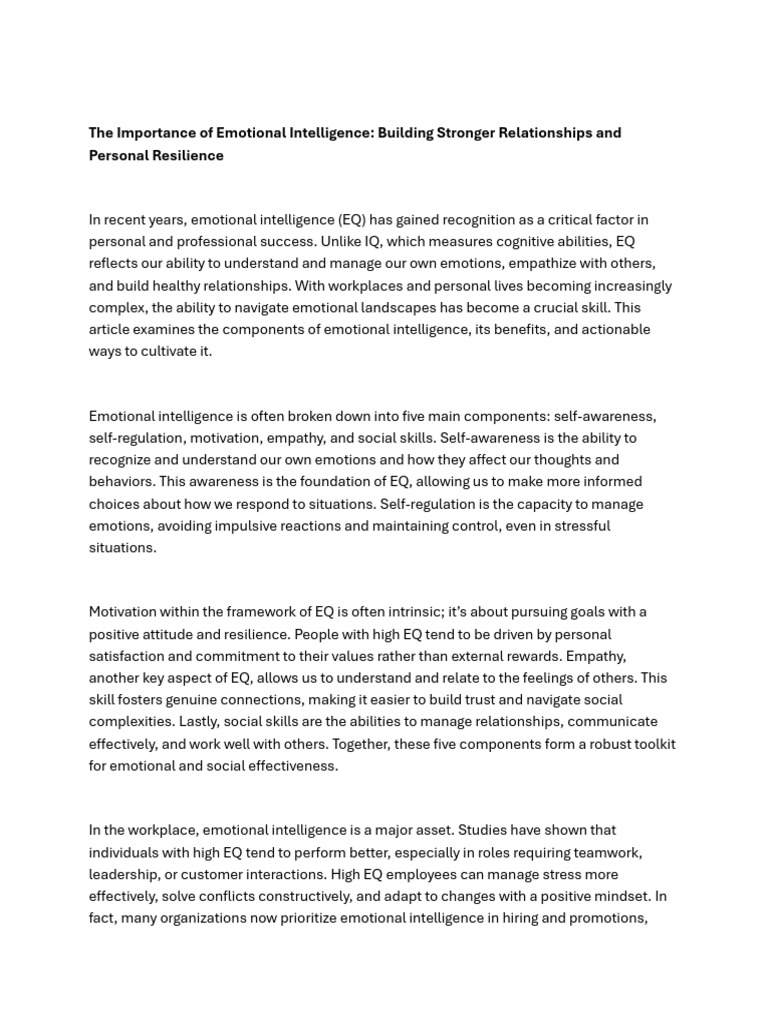 The Importance of Emotional Intelligence | PDF | Emotional Intelligence ...