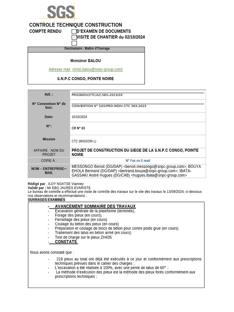 Rapport de Contrôle Technique SNPC | PDF | Fondation profonde