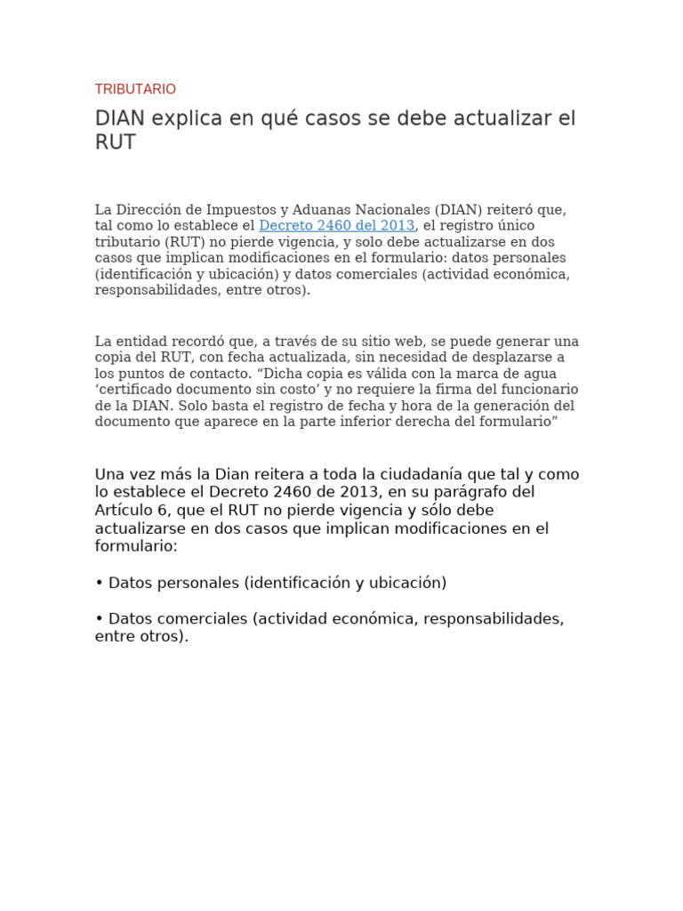TRIBUTARIO - Cuando Se Debe Actualizar Rut | PDF