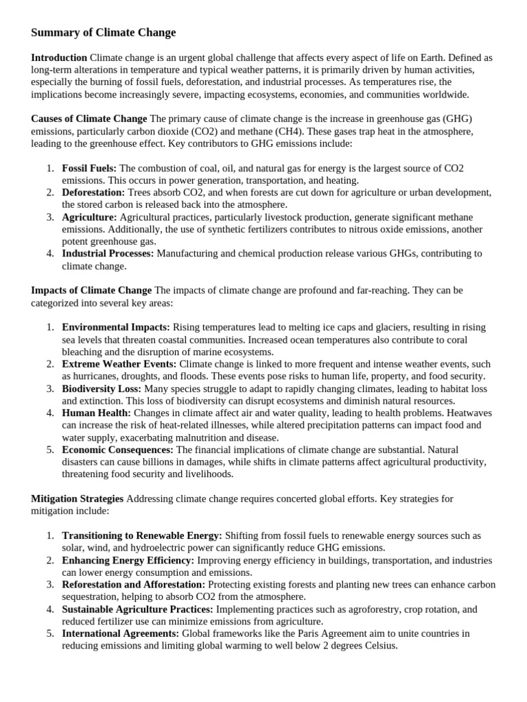 Summary of Climate Change | PDF | Climate Change | Greenhouse Gas