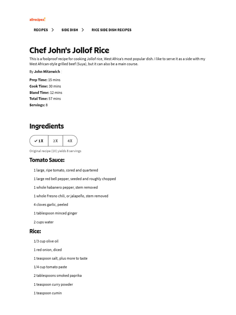 Chef John's Jollof Rice Recipe | PDF | Foods | Asian Cuisine