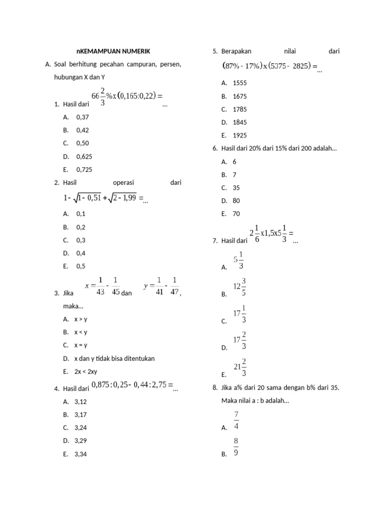 Soal Kemampuan Numerik dan Penyelesaiannya | PDF