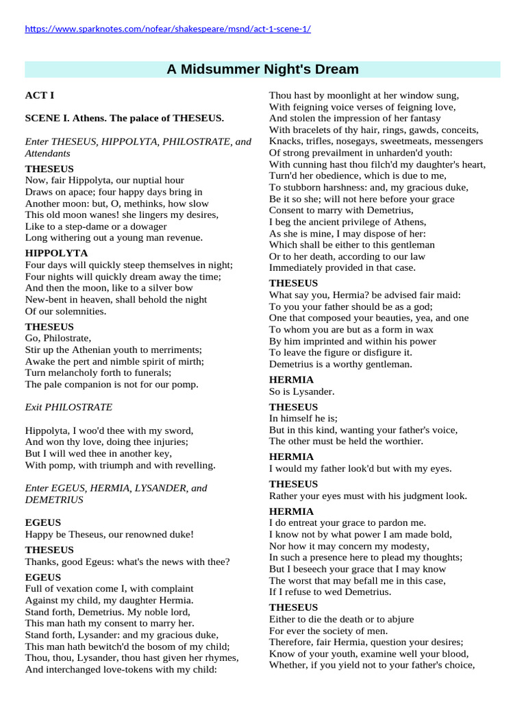 A Midnight's Summer Dream by Shakespeare | PDF | A Midsummer Night's Dream