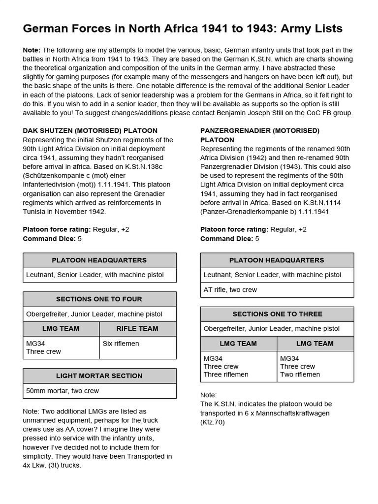 German dak support list 1941 to 43 pdf platoon armoured fighting