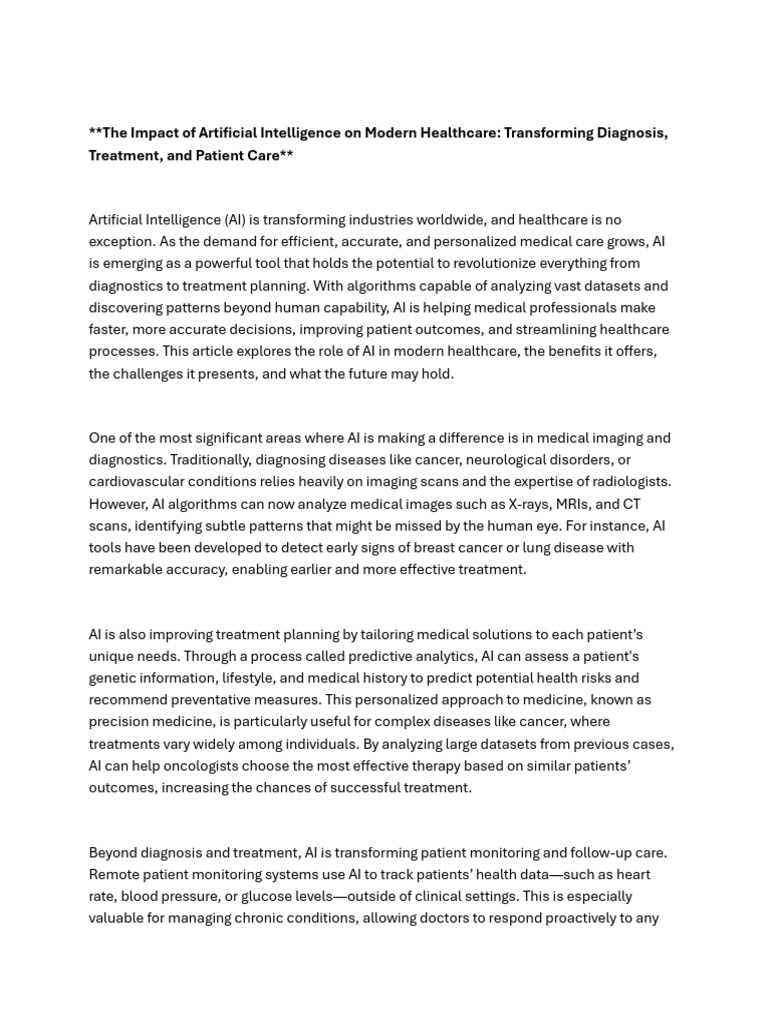 The Impact of Artificial Intelligence On Modern Healthcare | PDF ...
