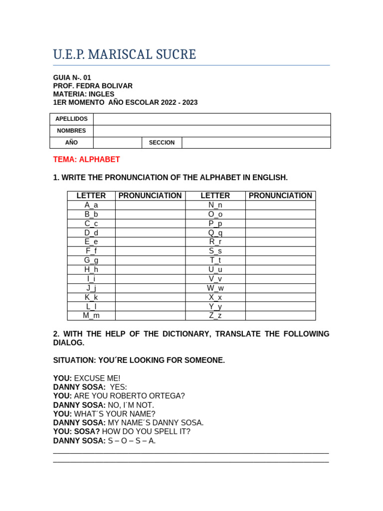 Guia 1 Tema El Alfabeto Pdf