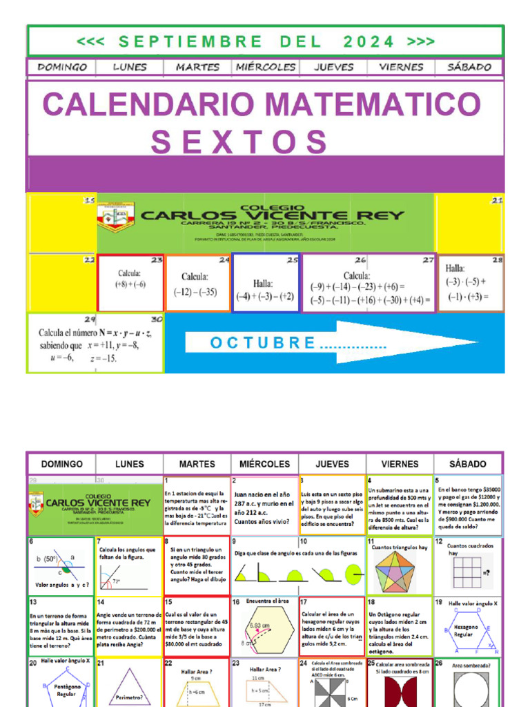 CALENDARIO_MATEMATICO_SEXTOS_SEPTIEMBRE_Y_OCTUBRE_20242 | PDF