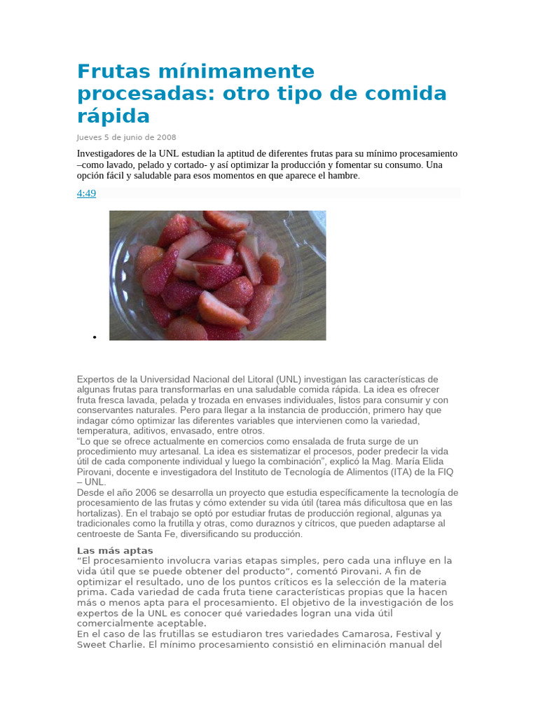 Frutas Mínimamente Procesadas | PDF | Fruta | Vegetales