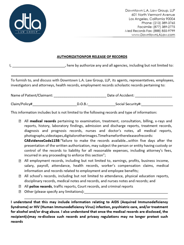 BLANK HIPPA | PDF | Employment | Hiv/Aids