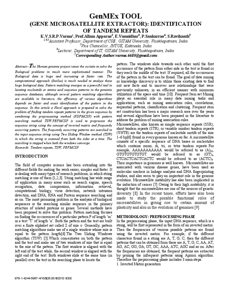 Genmex Tool: (Gene Microsatellite Extractor) : Identification of Tandem ...