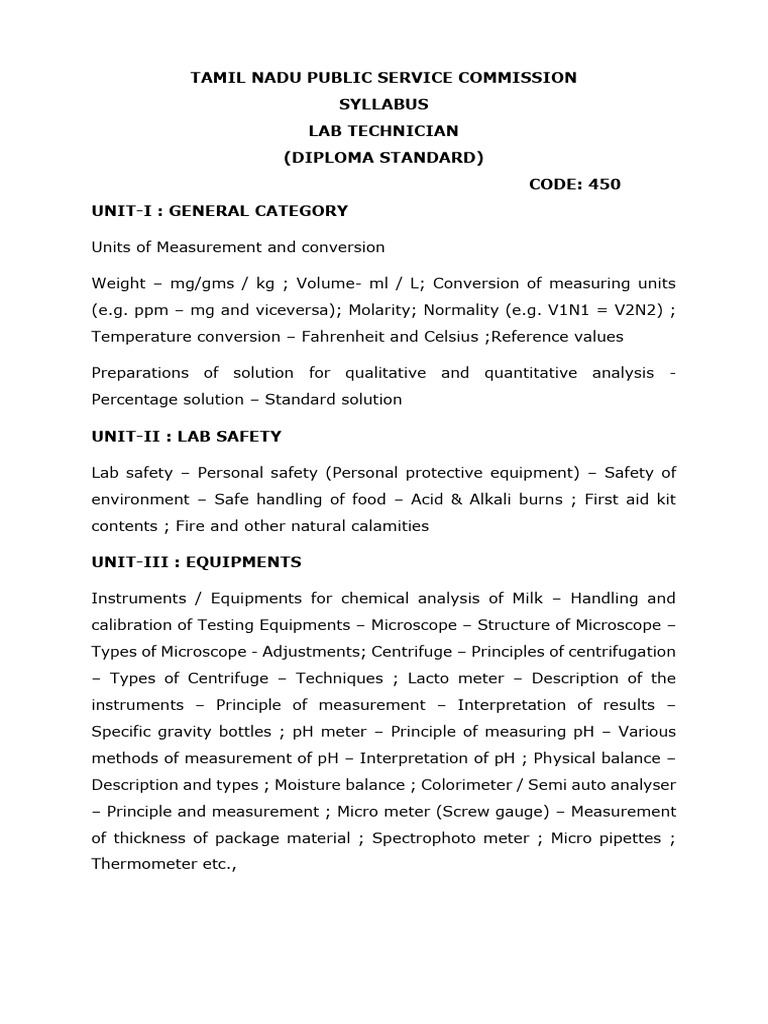 Tamil Nadu Lab Technician Syllabus | PDF | Milk | Bacteria