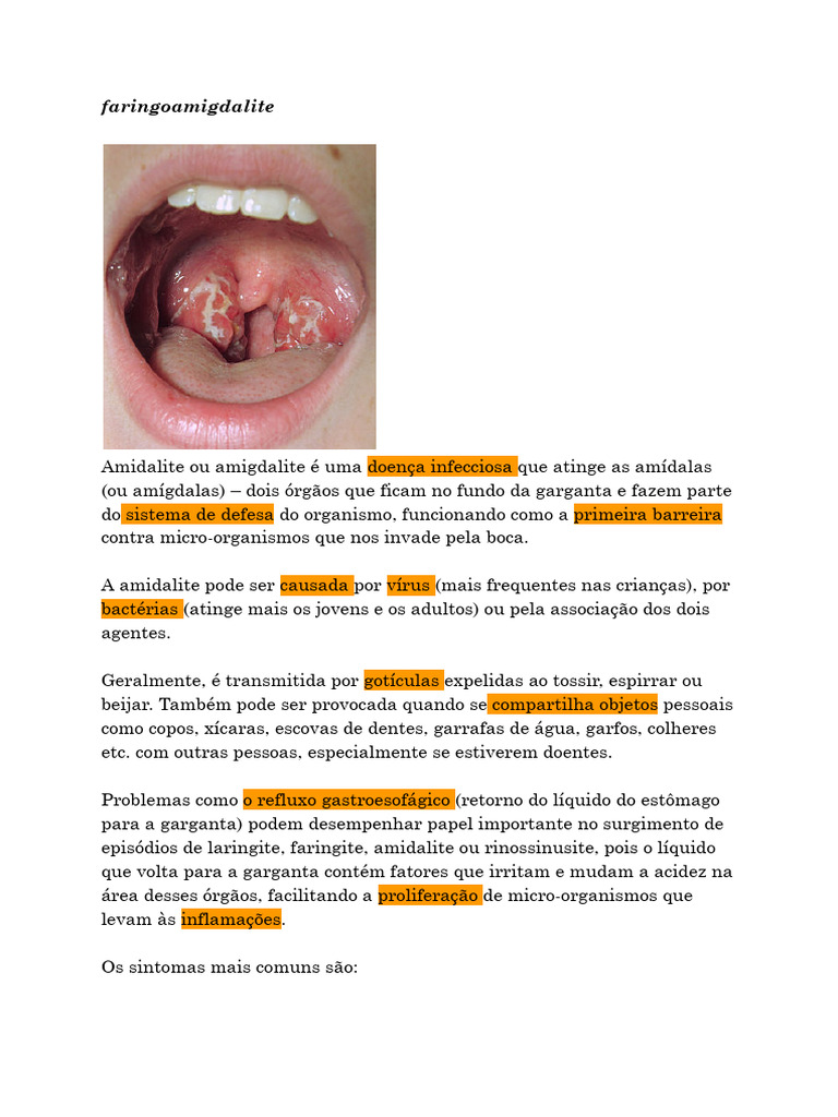 Faringoamigdalite | PDF | Causas de morte | Imunologia, image size:768x1024