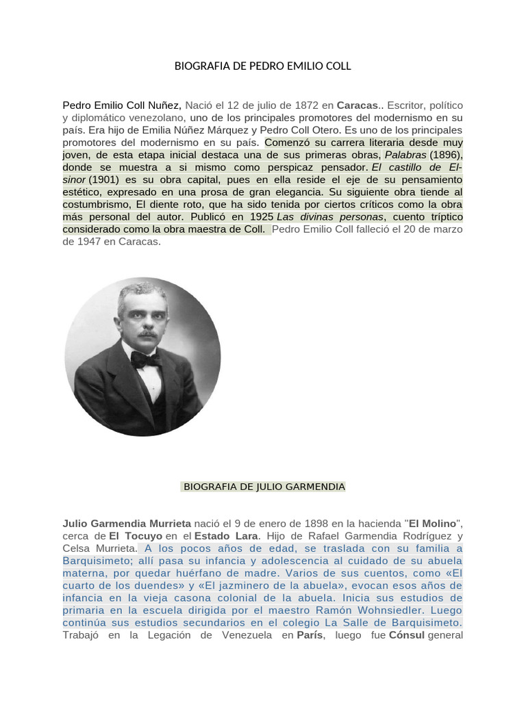 Biografia de Pedro Emilio Coll | PDF