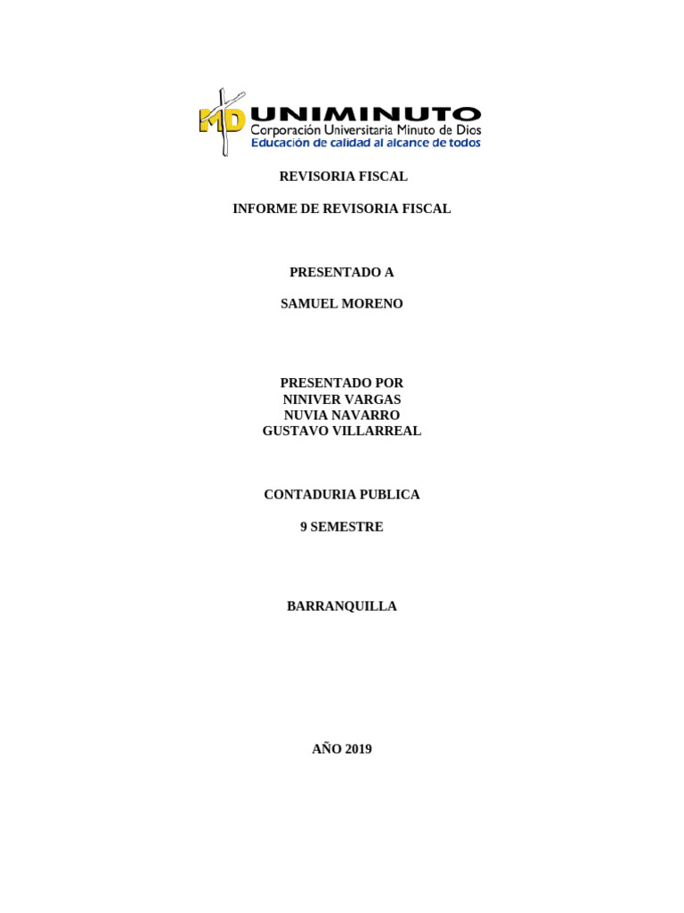 Informe De Revisoria Fiscal Pdf Contabilidad Bolsa