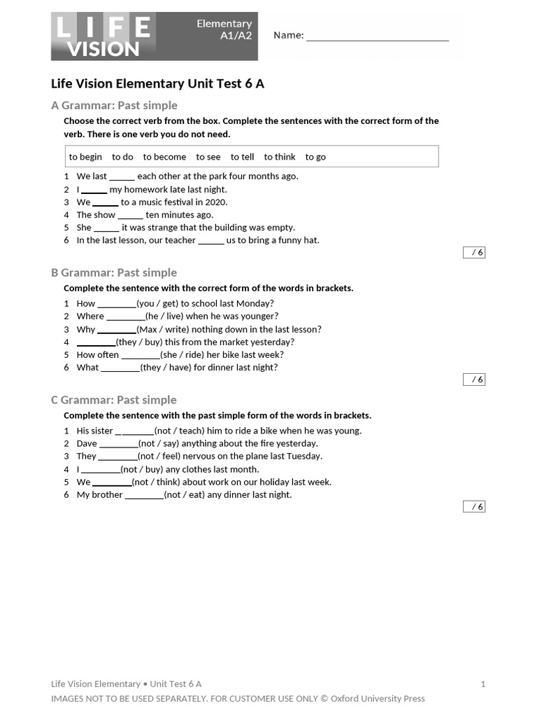 Life Vision Elementary Unit Test 6 A | PDF | Vocabulary | Digital Camera