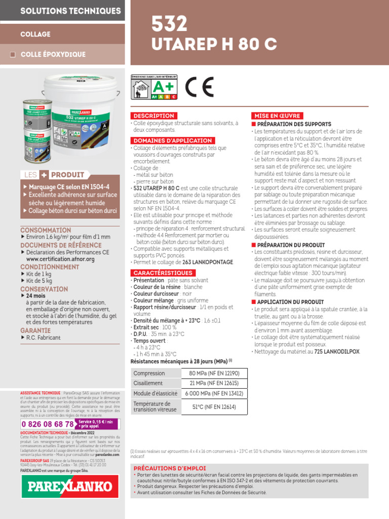 Colle Époxy Utarep H 80 C: Guide d'Utilisation | PDF | Béton | Matériaux