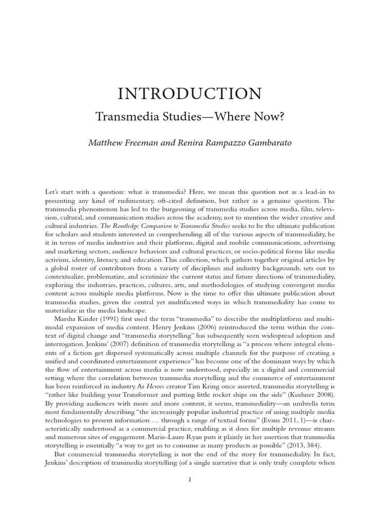 Exploring Transmedia Studies Today | PDF | Experience | Reality