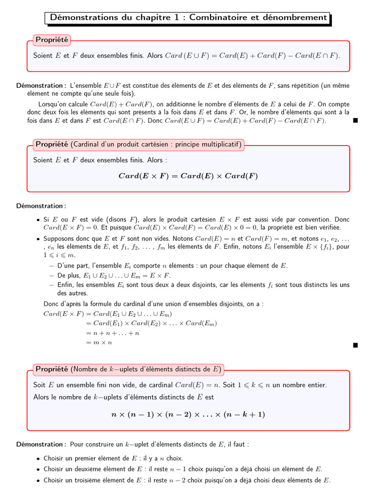 Combinatoire et Dénombrement des k-Uplets | PDF | Mathématiques ...