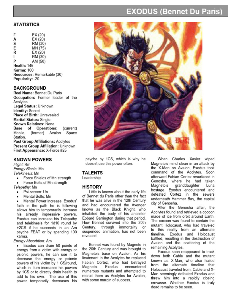 Exodus: Powers, History, and Stats | PDF | Marvel Comics Characters ...