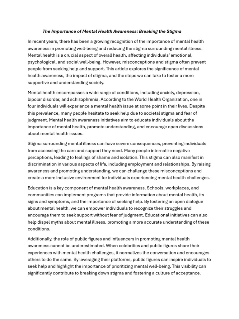 The Importance of Mental Health Awarenes1 | PDF | Mental Health ...