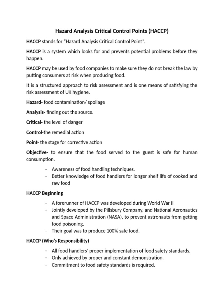 Hazard Analysis Critical Control Points | PDF | Hazard Analysis And ...