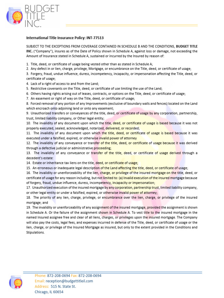 International Title Insurance Policy | PDF | Mortgage Law | Title Insurance
