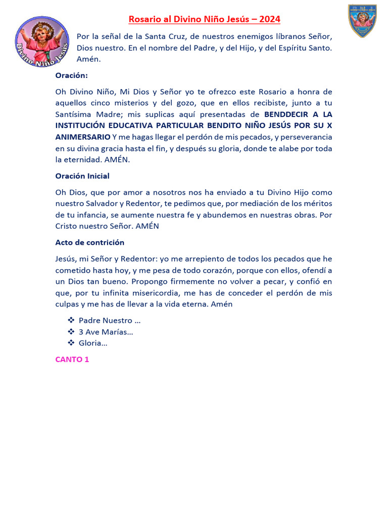 Rosario Al Divino Niño Jesús 2024 | PDF | María, madre de Jesús ...