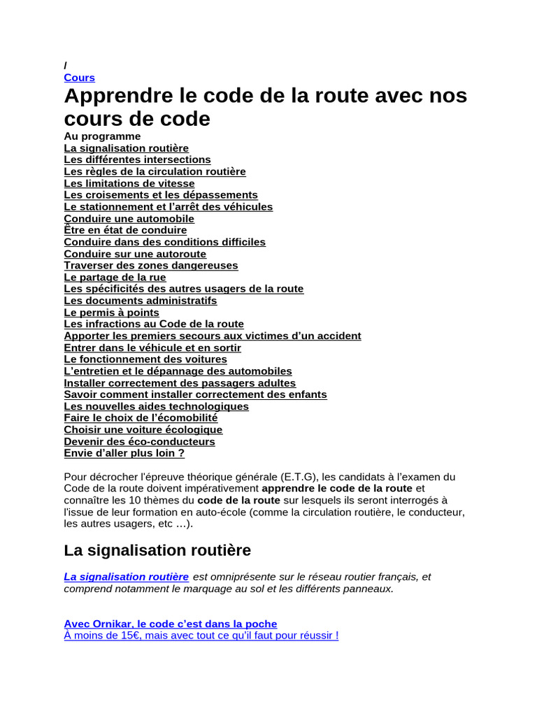 Thèmes clés du code de la route | PDF | Voitures | Conduite automobile