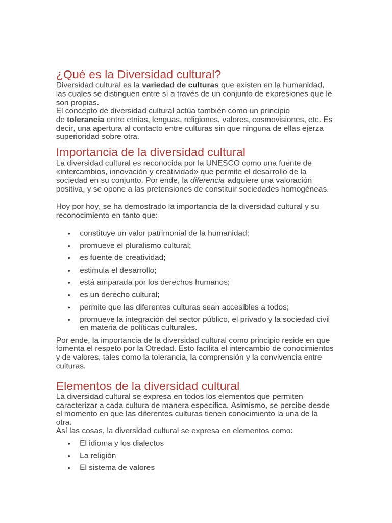 Importancia y Elementos de la Diversidad Cultural | PDF