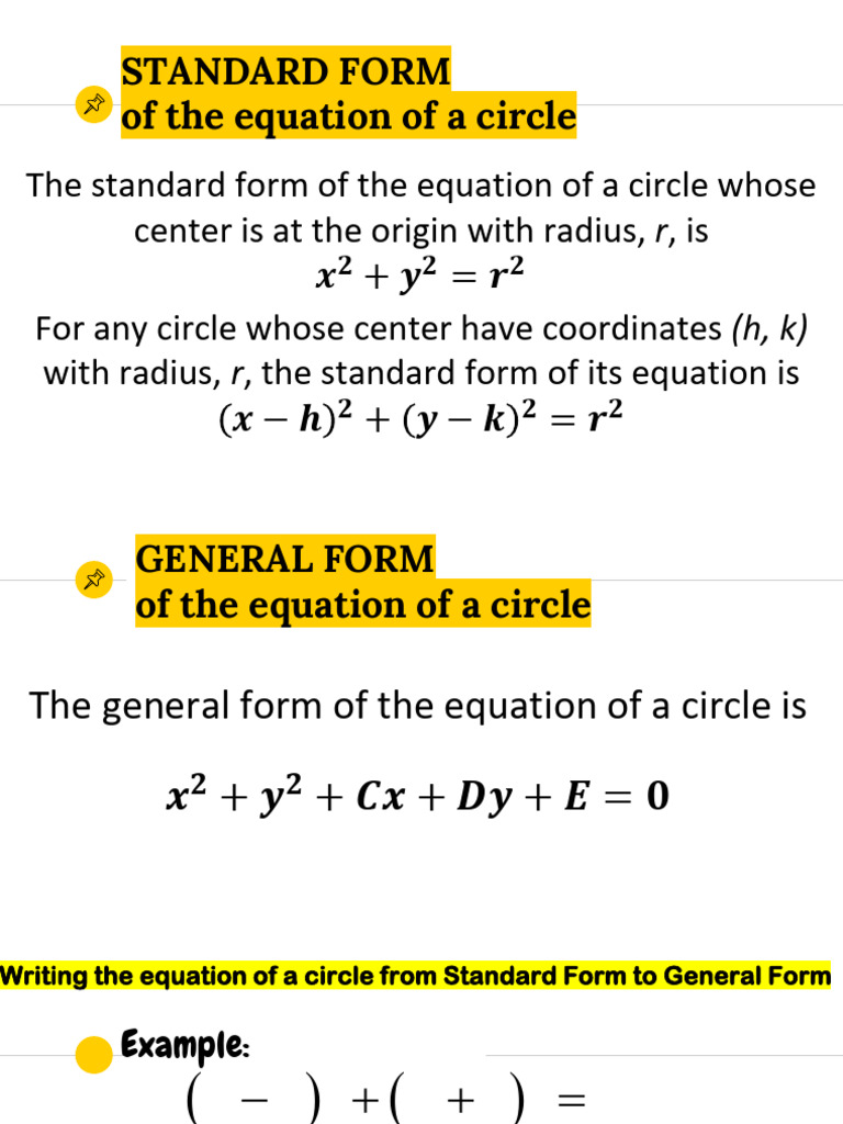 Equation of A Circle Standard and General | PDF