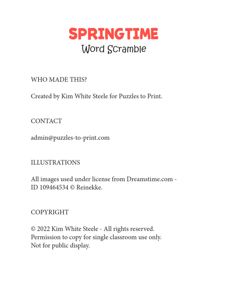 Springtime Word Scramble | PDF | Career & Growth
